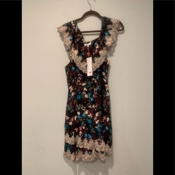 Parker thatcher crochet trim 100% silk mini dress💥 size S, NWT - Picture 7 of 11